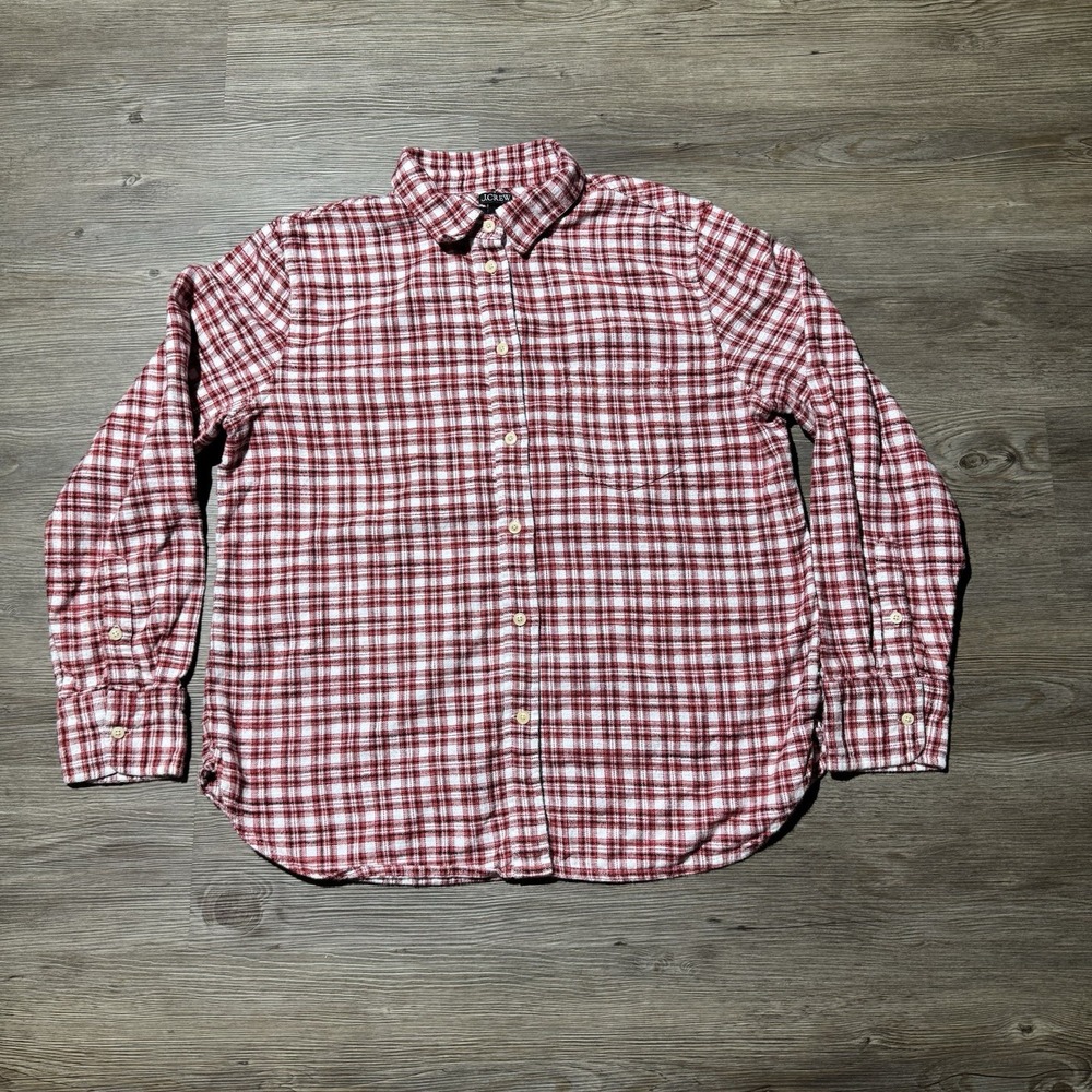 J.Crew Classic Flannel Shirt Women's Size 10 Red Plaid 100% Cotton Button Front